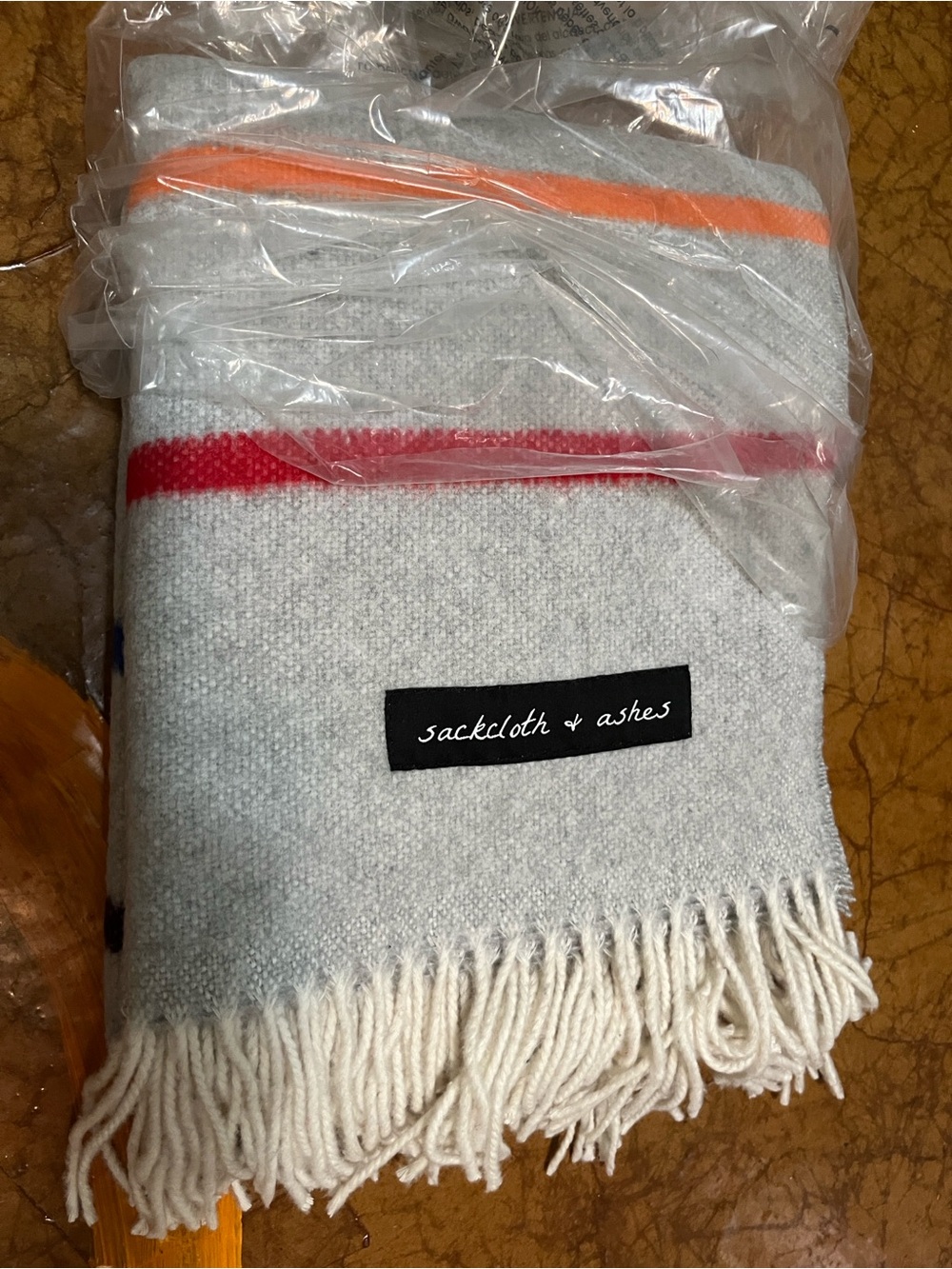 NEW Sackcloth & Ashes Wool Blend Blanket Fringe Grey Striped 59”x70” - Picture 3 of 3